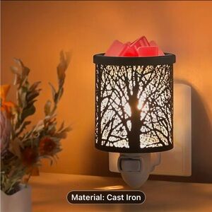 Black Forest Tree Pattern Wall Plug Wax Aroma Warmer Night Light Black Color